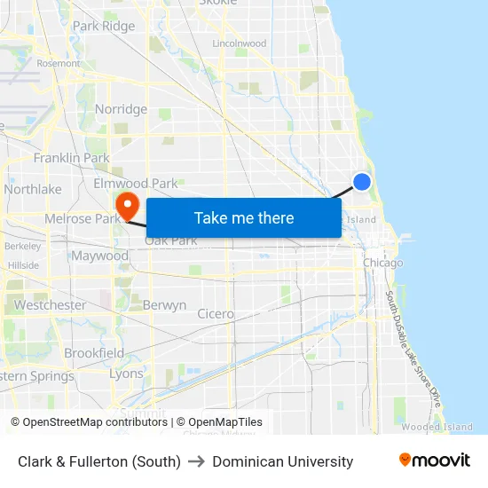 Clark & Fullerton (South) to Dominican University map