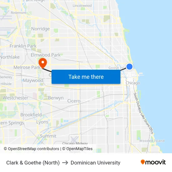 Clark & Goethe (North) to Dominican University map