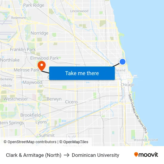 Clark & Armitage (North) to Dominican University map
