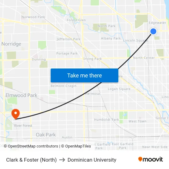 Clark & Foster (North) to Dominican University map