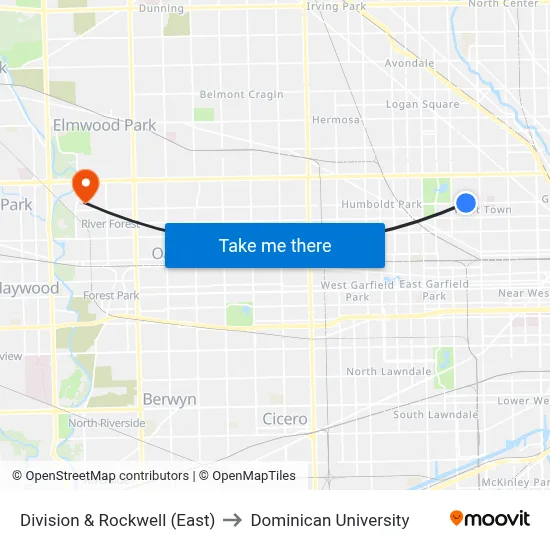 Division & Rockwell (East) to Dominican University map