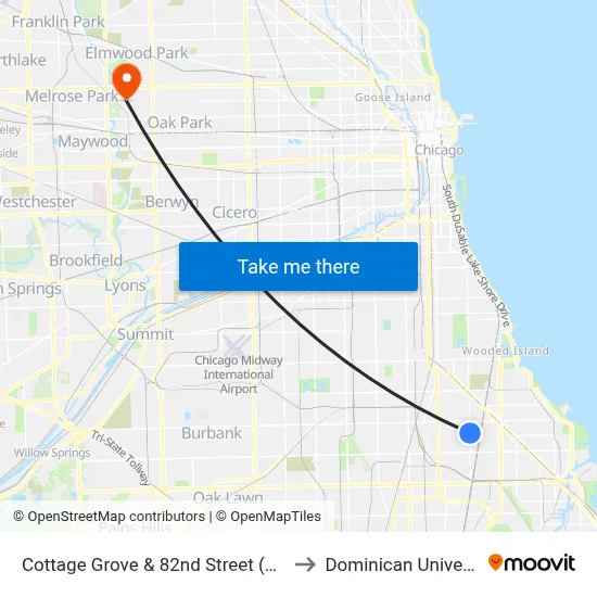 Cottage Grove & 82nd Street (North) to Dominican University map