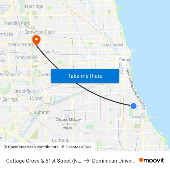 Cottage Grove & 51st Street (North) to Dominican University map