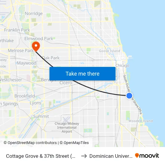 Cottage Grove & 37th Street (North) to Dominican University map