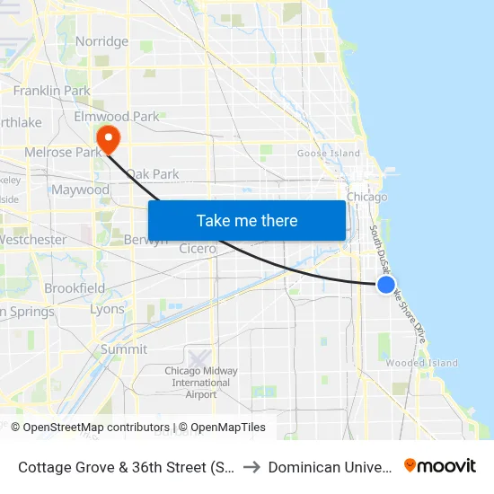 Cottage Grove & 36th Street (South) to Dominican University map