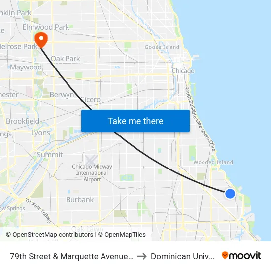 79th Street & Marquette Avenue (West) to Dominican University map