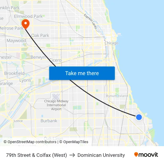 79th Street & Colfax (West) to Dominican University map