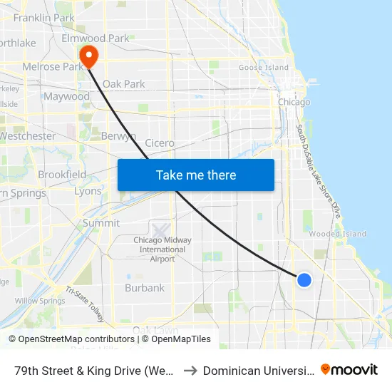 79th Street & King Drive (West) to Dominican University map