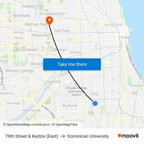 79th Street & Kedzie (East) to Dominican University map