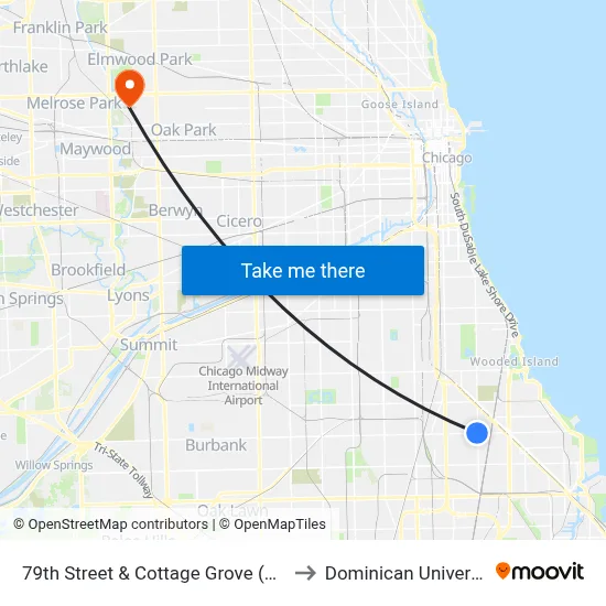 79th Street & Cottage Grove (East) to Dominican University map