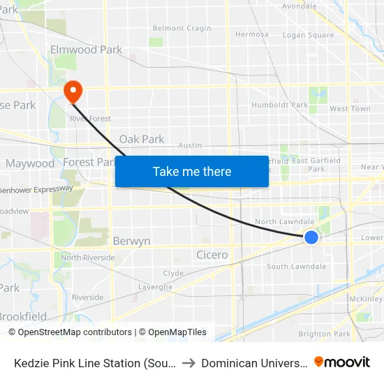 Kedzie Pink Line Station (South) to Dominican University map