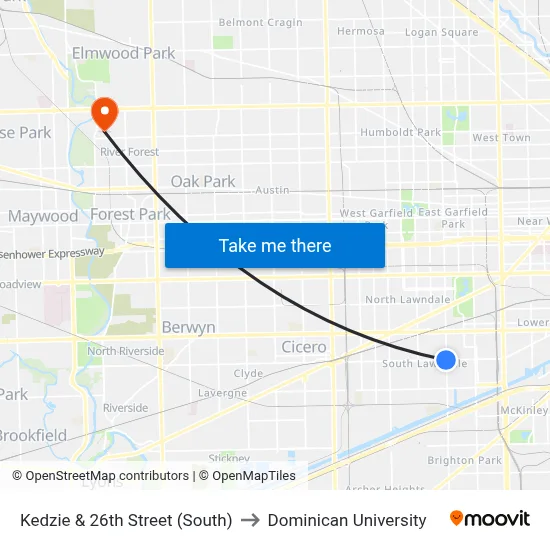 Kedzie & 26th Street (South) to Dominican University map