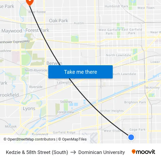 Kedzie & 58th Street (South) to Dominican University map