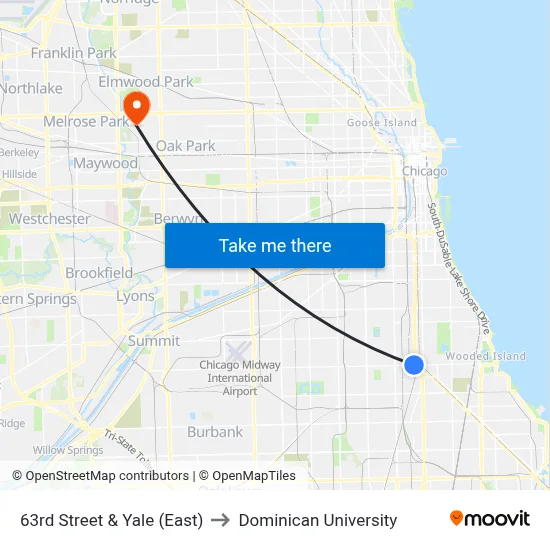 63rd Street & Yale (East) to Dominican University map