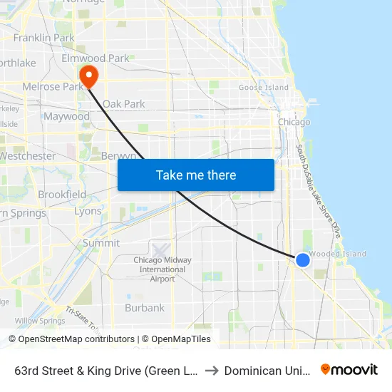 63rd Street & King Drive (Green Line) (East) to Dominican University map
