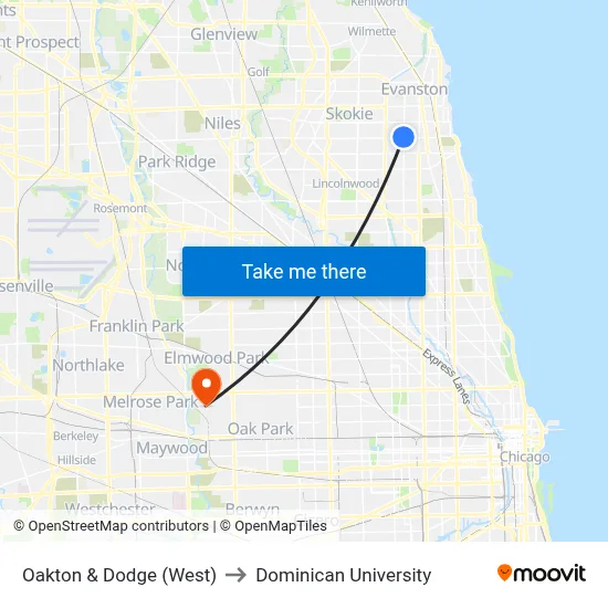 Oakton & Dodge (West) to Dominican University map