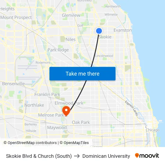 Skokie Blvd & Church (South) to Dominican University map