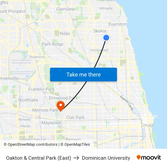 Oakton & Central Park (East) to Dominican University map