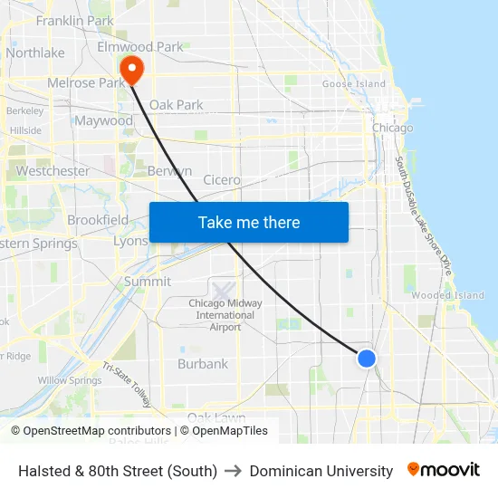 Halsted & 80th Street (South) to Dominican University map