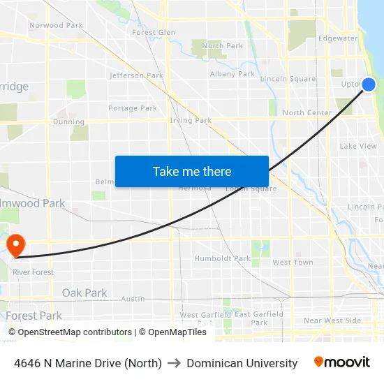 4646 N Marine Drive (North) to Dominican University map