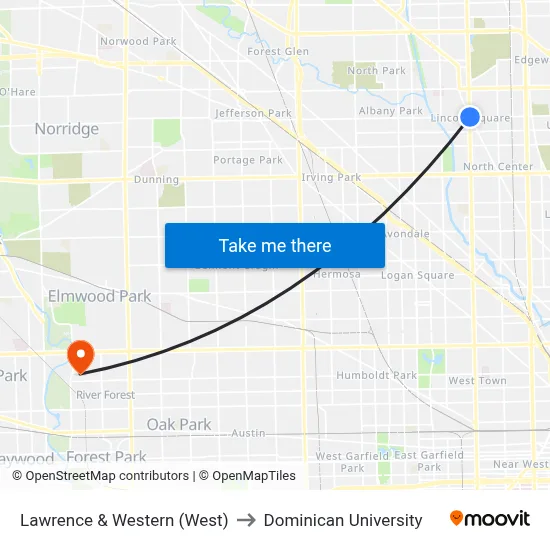 Lawrence & Western (West) to Dominican University map