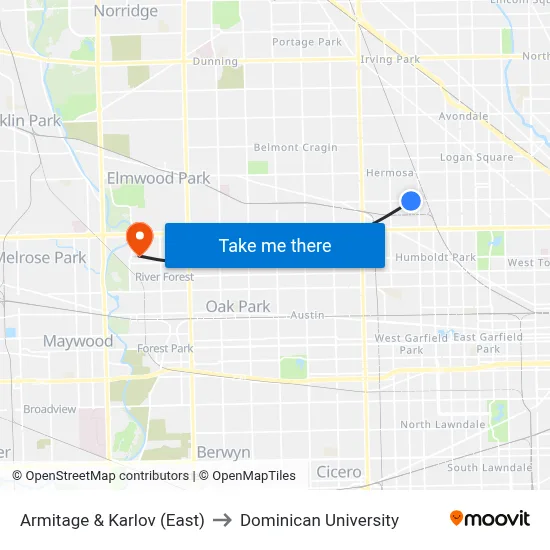 Armitage & Karlov (East) to Dominican University map