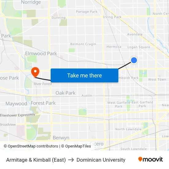Armitage & Kimball (East) to Dominican University map