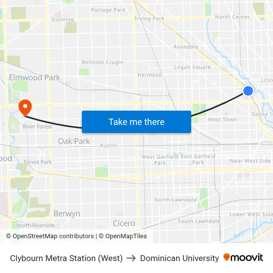 Clybourn Metra Station (West) to Dominican University map