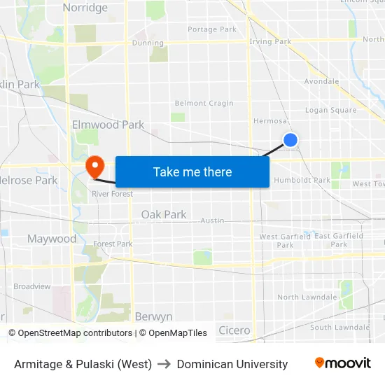 Armitage & Pulaski (West) to Dominican University map