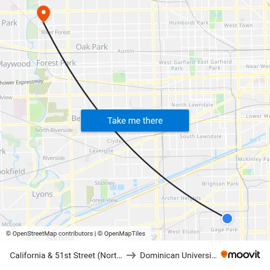 California & 51st Street (North) to Dominican University map