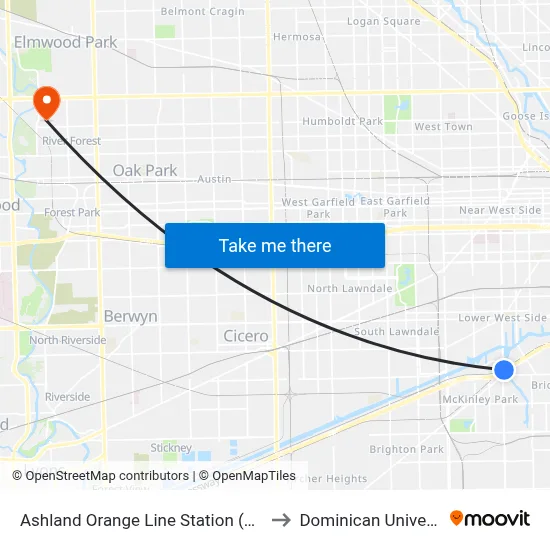 Ashland Orange Line Station (North) to Dominican University map