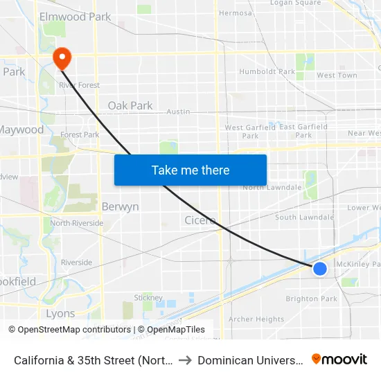 California & 35th Street (North) to Dominican University map