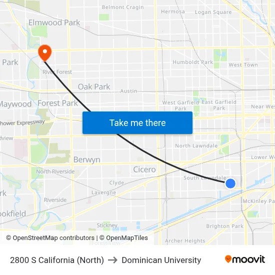 2800 S California (North) to Dominican University map