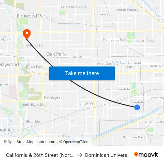 California & 26th Street (North) to Dominican University map