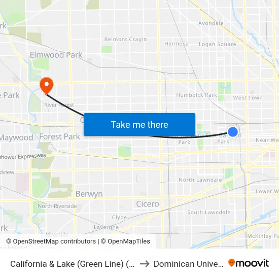 California & Lake (Green Line) (North) to Dominican University map
