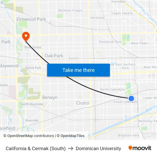 California & Cermak (South) to Dominican University map