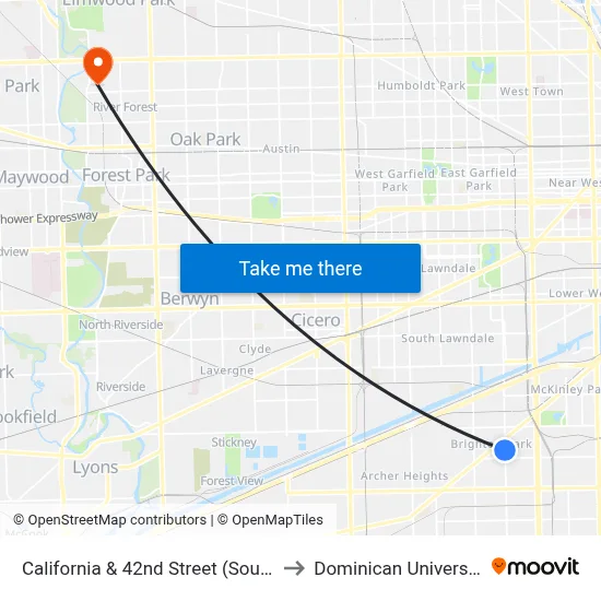 California & 42nd Street (South) to Dominican University map