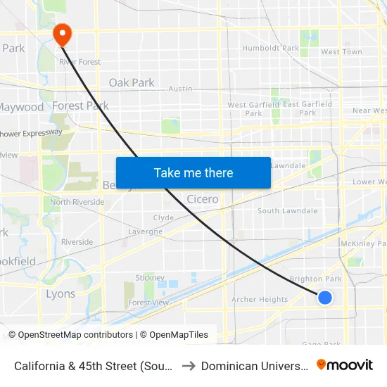 California & 45th Street (South) to Dominican University map