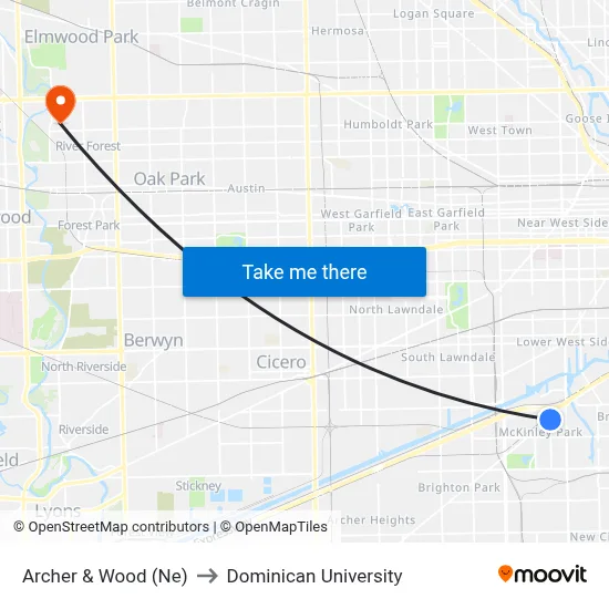 Archer & Wood (Ne) to Dominican University map