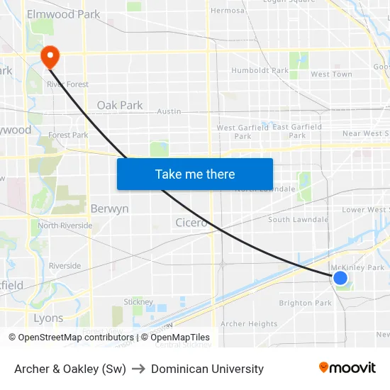 Archer & Oakley (Sw) to Dominican University map