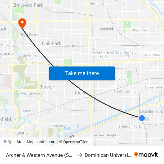 Archer & Western Avenue (Sw) to Dominican University map