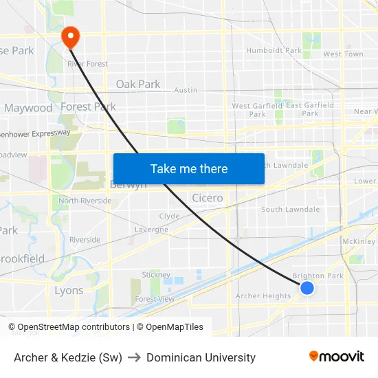 Archer & Kedzie (Sw) to Dominican University map