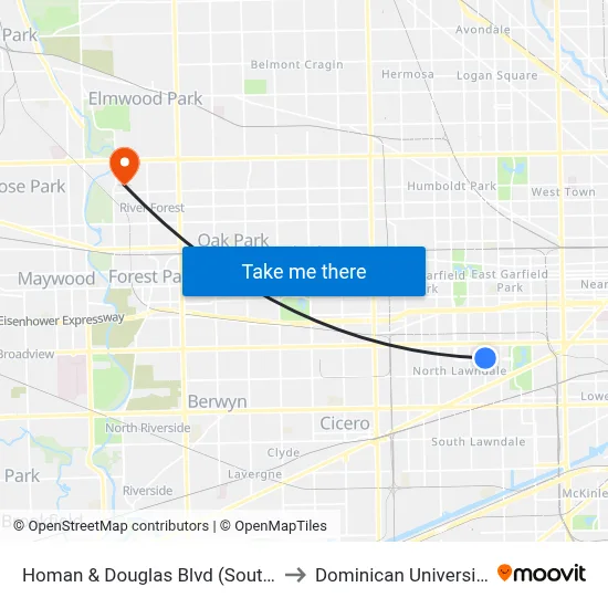 Homan & Douglas Blvd (South) to Dominican University map