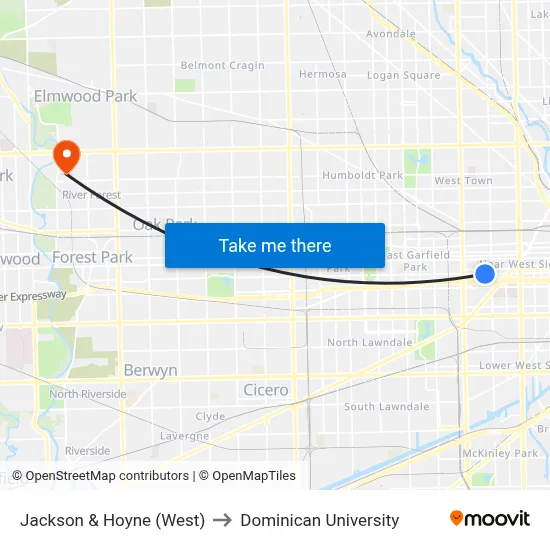 Jackson & Hoyne (West) to Dominican University map