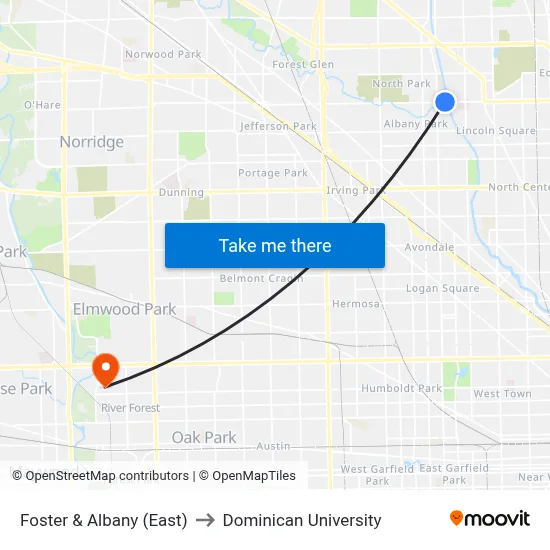Foster & Albany (East) to Dominican University map