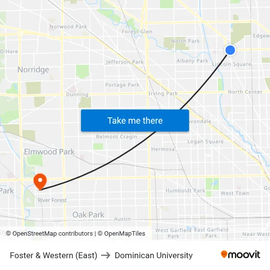 Foster & Western (East) to Dominican University map