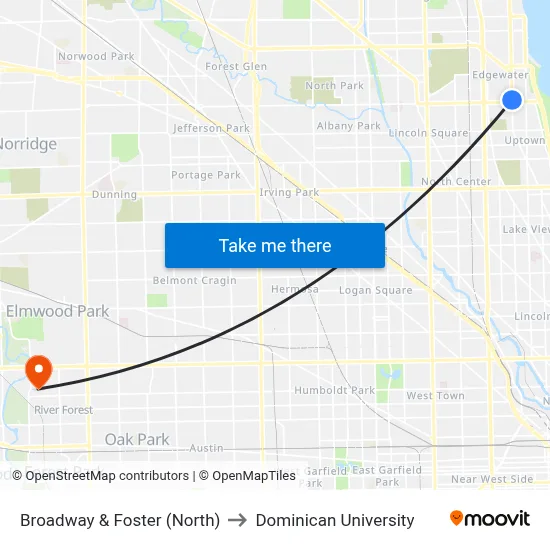 Broadway & Foster (North) to Dominican University map
