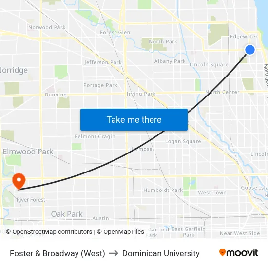 Foster & Broadway (West) to Dominican University map