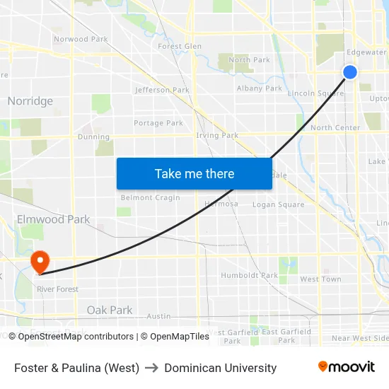Foster & Paulina (West) to Dominican University map