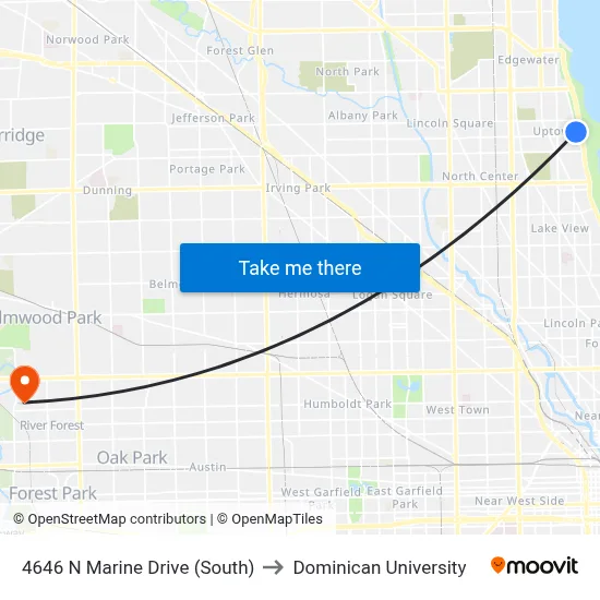 4646 N Marine Drive (South) to Dominican University map